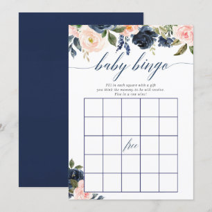 Baby shower bingo Blush roze navy blue floral Kaart