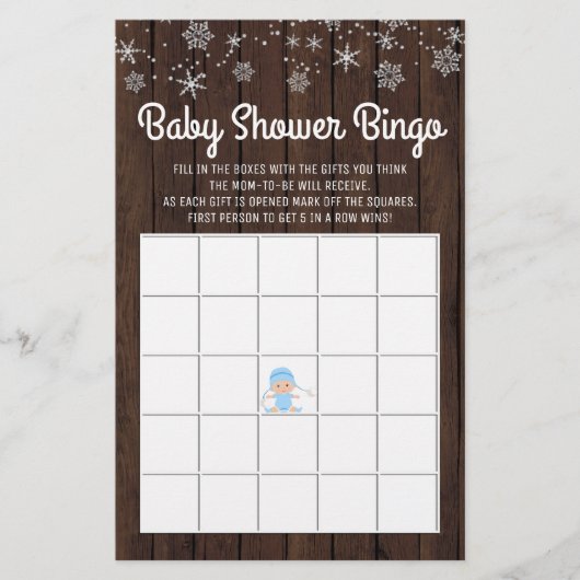 Baby shower Bingo Boy Rustic Snowflake Bingo Kaart (Voorkant)