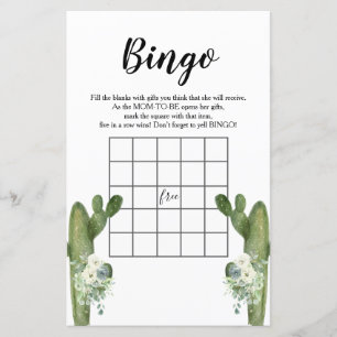 Baby shower Bingo Cactus Floral Taco over Love