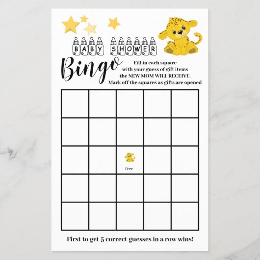 Baby shower Bingo Colorful Tiger Game Kaart (Voorkant)