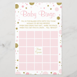 Baby shower Bingo, Faux Confetti, Roze, Goud Flyer