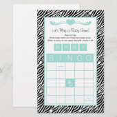 Baby shower Bingo Game Chic Aqua Mint Zebra (Voorkant / Achterkant)