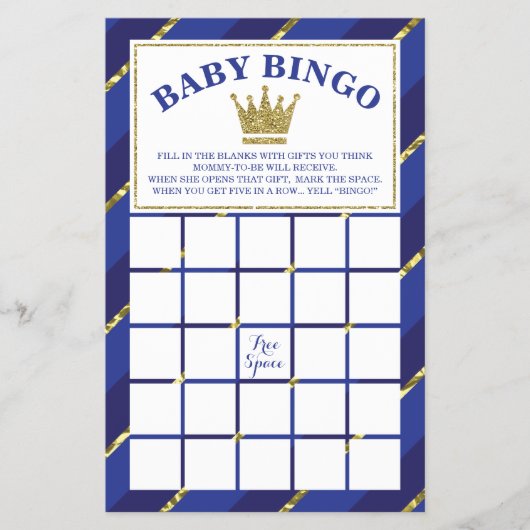 Baby shower Bingo Game, Prince, Blue en Gold Flyer (Voorkant)