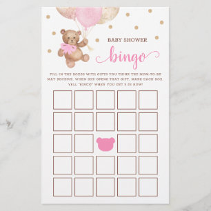 Baby shower Bingo Game Teddy Bear