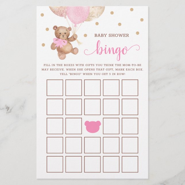 Baby shower Bingo Game Teddy Bear (Voorkant)