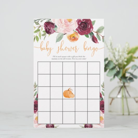 Baby shower bingo herfst baby shower pompoen (Staand voorkant)