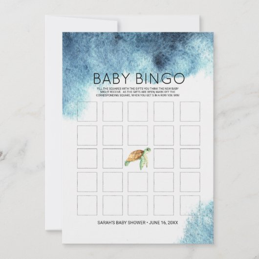 Baby shower Bingo Kaart | Zeeen schildpad (Voorkant)