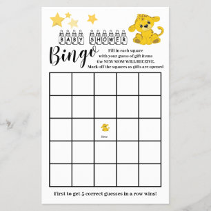 Baby Shower Bingo Kleurrijke Tijger Spelkaart Flyer