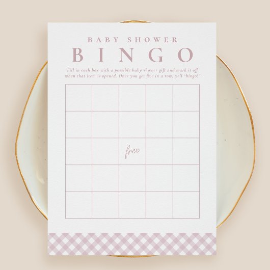 Baby shower Bingo Leuke Roze Gingham Party Card Kaart