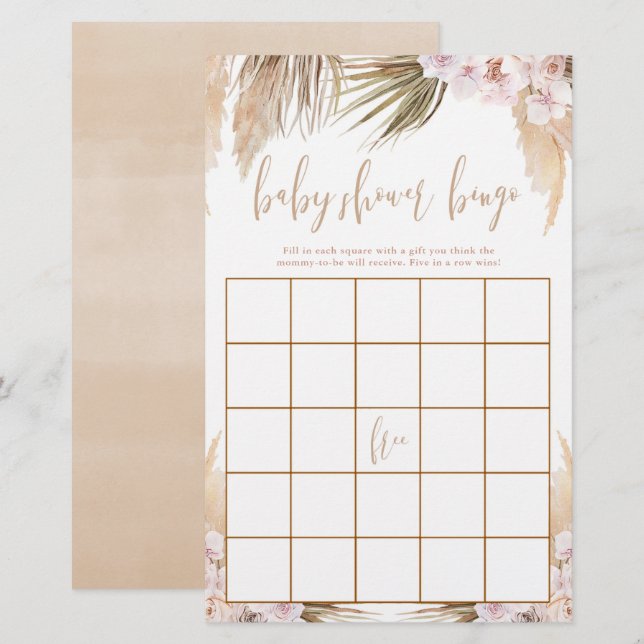 Baby shower bingo Pampas graboho thema (Voorkant / Achterkant)