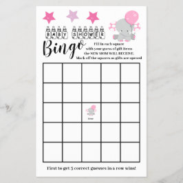 Baby shower Bingo Pink Elephant Girl Game Kaart