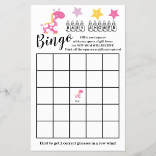 Baby shower Bingo Pink Giraffe Girl Game Kaart