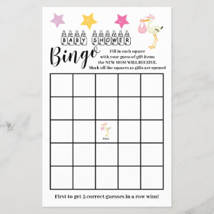 Baby shower Bingo Pink Stork Girl Game Kaart