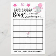 Baby Shower  Bingo Roze Olifant  Meisje Spelkaart