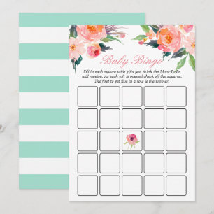 Baby shower Bingo Spel Mint Groene Strepen Bloemen Kaart