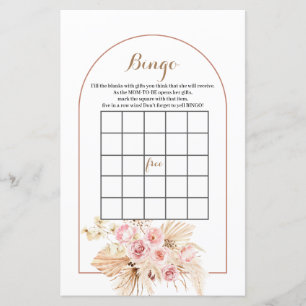 Baby Shower BINGO spel Roze Bloem Boho Pampas