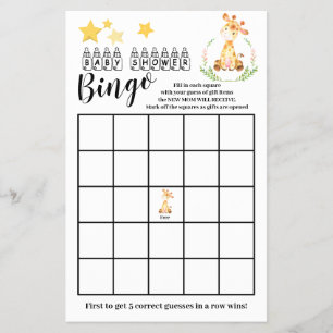 Baby shower Bingo Sweet  Giraffe Game Kaart