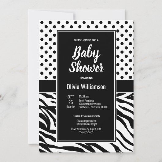 Baby shower Black and White Party Kaart (Voorkant)