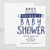 BABY SHOWER Blanc et bleu marine Invitations nauti (Devant / Derrière)