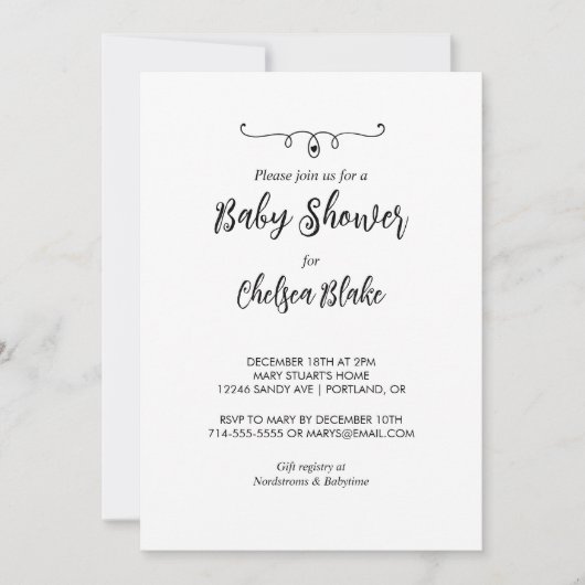 Baby shower blanc et noir doux Invitation (Devant)
