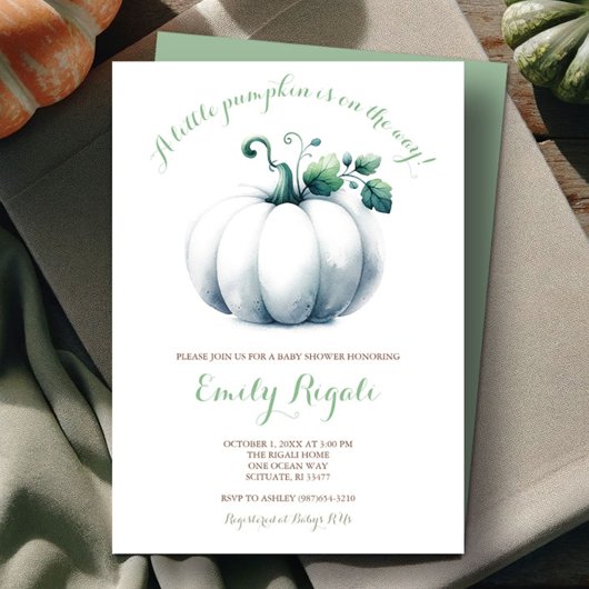Baby shower blanc Invitation Citrouille Neutre gen