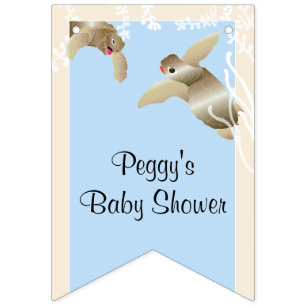 Baby shower blauw/Baby schildpad, zwaluwstaartbann Vlaggetjes