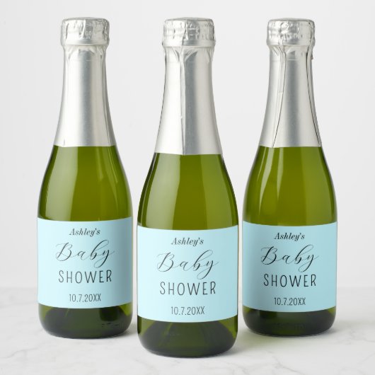 Baby shower Blauw Elegant Sparkling Wijnetiket (Flessen)