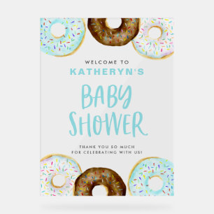 Baby shower Blauw en chocolade Donuts Welkom Acryl Bord