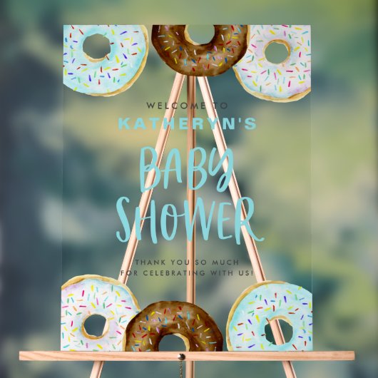 Baby shower Blauw en chocolade Donuts Welkom Acryl Bord (Neutraal)