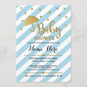 Baby shower Blauw en Goud Meisje Tweeling Uitnodig Kaart