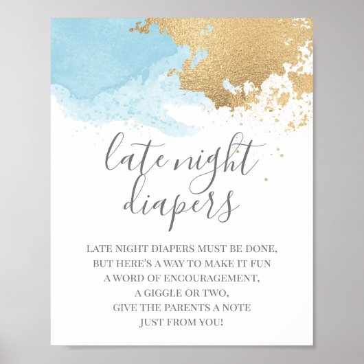 Baby shower Blauw en gouden Waterverf Poster (Voorkant)