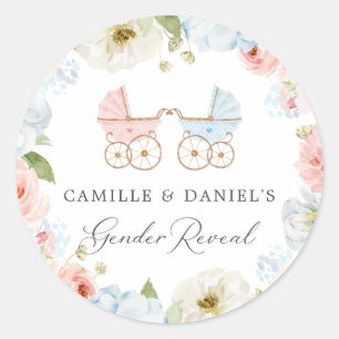 Baby shower blauw en roze Floral Ronde Sticker