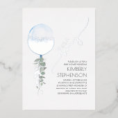 Baby shower blauw en zilver groen folie uitnodiging (Voorkant)