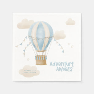 Baby shower blauw heteluchtballonavontuur wacht op servet