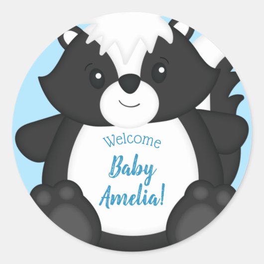 Baby shower blauw ronde sticker (Voorkant)