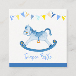Baby shower blauw schommelpaard luier verloting ka informatiekaartje