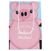 Baby shower Blauw Varkens Medium Cadeauzakje (Achterkant)