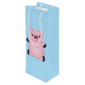 Baby shower Blauw Varkens Wijn Cadeautas (Achterkant Gekanteld)