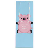 Baby shower Blauw Varkens Wijn Cadeautas (Voorkant)