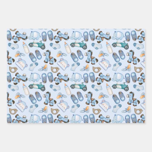 Baby shower blauw waterverf inpakpapier (Voorkant 2)
