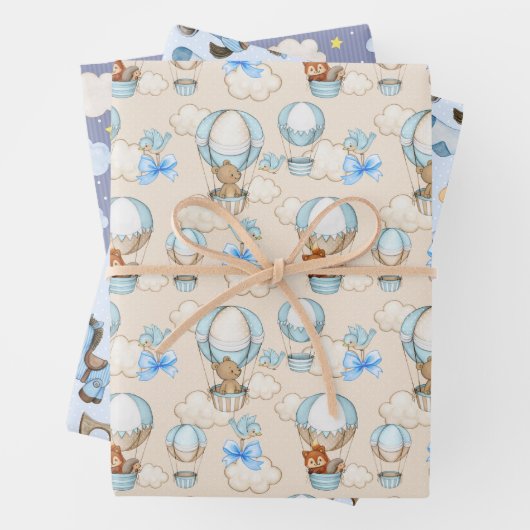 Baby shower blauw waterverf inpakpapier (In situ)