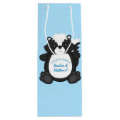 Baby shower blauw wijn cadeautas (Achterkant)