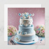 BABY SHOWER, BLAUW & WITTE CAKE MET FOPSPENEN KAART (Voorkant / Achterkant)