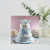 BABY SHOWER, BLAUW & WITTE CAKE MET FOPSPENEN KAART (Staand voorkant)