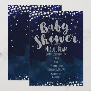 Baby shower Blauw & Zilver Sterrennacht Uitnodigin Kaart