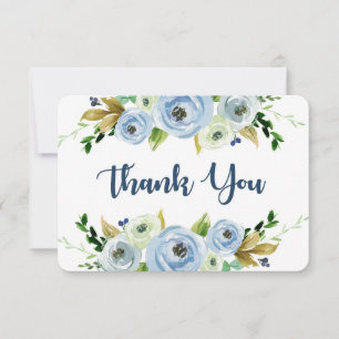 Baby shower blauwe aquarel bloem bedankkaart