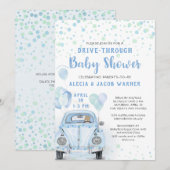 Baby shower blauwe auto kaart (Voorkant / Achterkant)