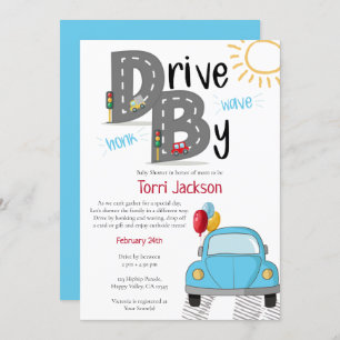 Baby shower blauwe auto voor jongen kaart