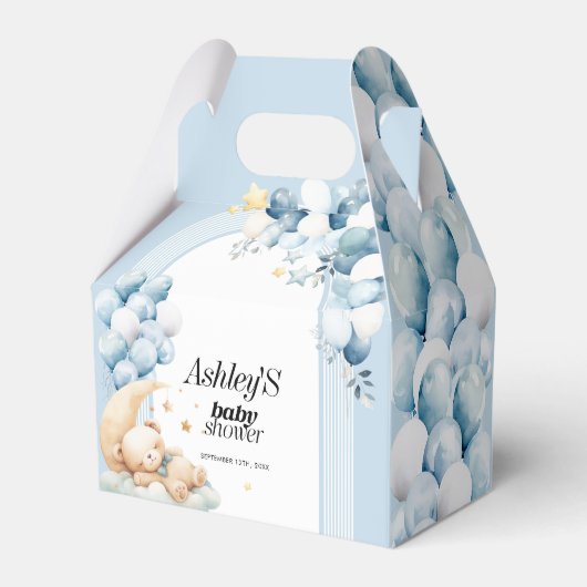 Baby shower Blauwe Beren en Ballonnen Favor Box Bedankdoosjes (Achterkant)