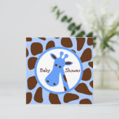 Baby shower Blauwe en bruine Giraffe Kaart (Staand voorkant)